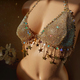 glitter rhinestone star tassel tank top for women backless v neck halter camisole rave festival party club crop tops