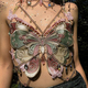 、woman crystal chain butterfly embroidery sleeveless backless adjustable ultra short top music prom crop top