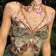 、woman crystal chain butterfly embroidery sleeveless backless adjustable ultra short top music prom crop top