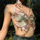 、woman crystal chain butterfly embroidery sleeveless backless adjustable ultra short top music prom crop top