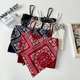 summer new hong kong style off shoulder crop top irregular hem printed square scarf tube top vintage chic backless rib tank top