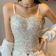 Off Shoulder Sequin Crop Top With Bra Pad And Pleated Patchwork
