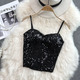 Off Shoulder Sequin Crop Top With Bra Pad And Pleated Patchwork