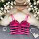 Vintage Rhinestone Cut Out Bandage Crop Top With Chest Pads