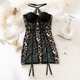 new women lace party club leopard tube short dresses backless cross belt clothes for girl