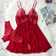 Red Lace Transparent Bra And Panty Set Babydoll Dress