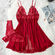 Red Lace Transparent Bra And Panty Set Babydoll Dress