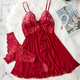 Red Lace Transparent Bra And Panty Set Babydoll Dress