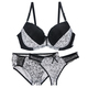 Push-Up-BH-Sets für Damen, 3-teilige Unterwäsche, transparente Dessous, Beige, Schwarz, Blau