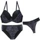 Push-Up-BH-Sets für Damen, 3-teilige Unterwäsche, transparente Dessous, Beige, Schwarz, Blau
