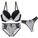 Push-Up-BH-Sets für Damen, 3-teilige Unterwäsche, transparente Dessous, Beige, Schwarz, Blau