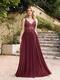 Navy Blue A-Line Evening Dress With Beaded Appliques And Illusion Details