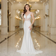 Navy Blue A-Line Evening Dress With Beaded Appliques And Illusion Details