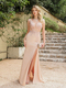 Navy Blue A-Line Evening Dress With Beaded Appliques And Illusion Details