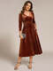 Elegant Tea Length High Stretch Smocking Velvet Wedding Guest Dress