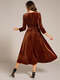 Elegant Tea Length High Stretch Smocking Velvet Wedding Guest Dress