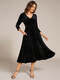 Elegant Tea Length High Stretch Smocking Velvet Wedding Guest Dress