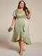 Elegant Ruffled Sleeve Midi Satin Bridesmaid Dress With Asymmetrical Hem