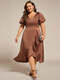 Elegant Ruffled Sleeve Midi Satin Bridesmaid Dress With Asymmetrical Hem