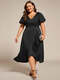 Elegant Ruffled Sleeve Midi Satin Bridesmaid Dress With Asymmetrical Hem