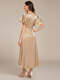 Elegant Ruffled Sleeve Midi Satin Wedding Guest Dress With Asymmetrical Hem