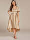 Elegant Ruffled Sleeve Midi Satin Wedding Guest Dress With Asymmetrical Hem