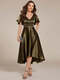 Elegant Ruffled Sleeve Midi Satin Wedding Guest Dress With Asymmetrical Hem