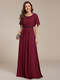 short sleeves pleated applique a-line floor-length formal evening dress