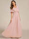 short sleeves pleated applique a-line floor-length formal evening dress