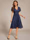 short sleeve ruffled v-neck a-line midi wedding guest dress