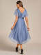 Elegantes Rüschen-Ärmel Plissiertes Hochzeitsgast-Schimmer-Kleid Mit Asymmetrischem Saum