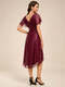 Elegantes Rüschen-Ärmel Plissiertes Hochzeitsgast-Schimmer-Kleid Mit Asymmetrischem Saum