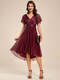 Elegantes Rüschen-Ärmel Plissiertes Hochzeitsgast-Schimmer-Kleid Mit Asymmetrischem Saum