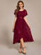 asymmetrical hem evening dresses with embroidery decoration