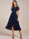 asymmetrical hem evening dresses with embroidery decoration