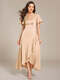 short sleeve ruffled v-neck asymmetrical hem midi bridesmaid dress