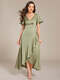 short sleeve ruffled v-neck asymmetrical hem midi bridesmaid dress