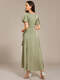 short sleeve ruffled v-neck asymmetrical hem midi bridesmaid dress