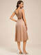 strapless v-neck see-through shimmer dress with asymmetrical hem wedding guest dress