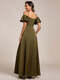 short sleeve off shoulder ruffle a-line floor-length bridesmaid dress