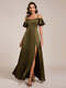 short sleeve off shoulder ruffle a-line floor-length bridesmaid dress