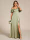 short sleeve off shoulder ruffle a-line floor-length bridesmaid dress