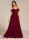 spaghetti straps drop-shoulder sleeve chiffon bridesmaid dress