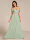 spaghetti straps drop-shoulder sleeve chiffon bridesmaid dress