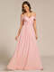 spaghetti straps drop-shoulder sleeve chiffon bridesmaid dress