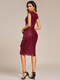 short sleeve v-neck lotus leaf midi dress with paillette | wedding guest dresses