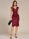 short sleeve v-neck lotus leaf midi dress with paillette | wedding guest dresses