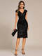 short sleeve v-neck lotus leaf midi dress with paillette | wedding guest dresses