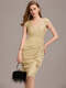 short sleeve v-neck lotus leaf midi dress with paillette | wedding guest dresses
