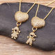 nidin fashion son daughter heart gold color cubic zirconia family girl boy pendant necklace copper chain jewelry for mother gift